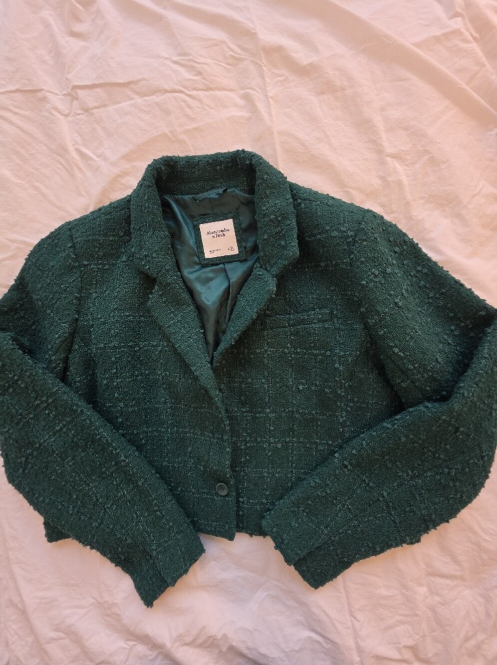 Abercrombie & Fitch Cropped Women’s Emerald Textured Bouclé Blazer Jacket